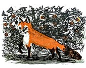 red fox and salmonberries
