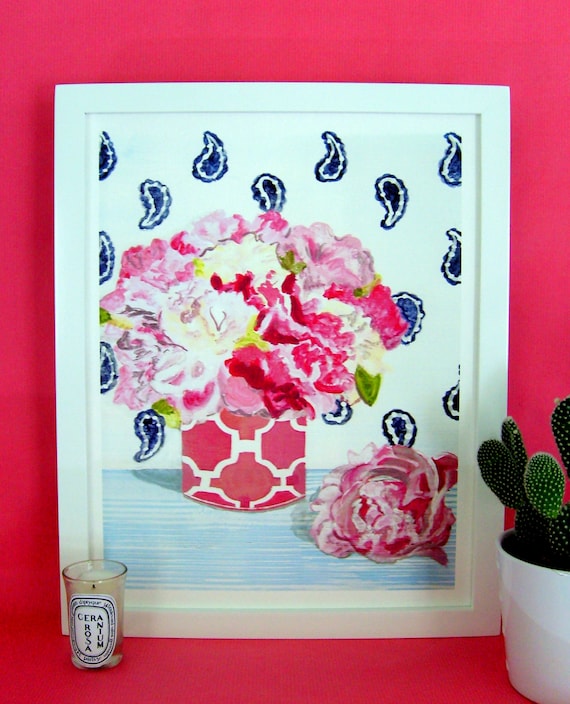 PEONIES and PAISLEY Print