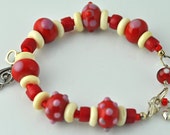 Red Coral and Lampworked Bracelet