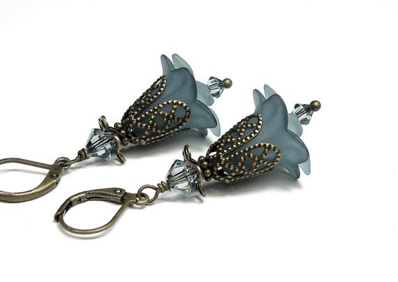 Lucite Flower Earrings Steel Blue Powder Blue by jewelrybyNaLa