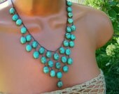 Statement Turquoise Bib Necklace. Chocolate Brown Brass. Rustic Gypsy