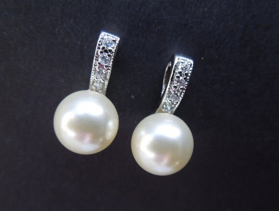 Pearl Bridal Earrings, Ivory Swarovski Pearl,Bridal Stud Earrings,Rhinestone Bridal Earrings,Wedding Pearl Earrings,Wedding Jewelry, ELLE
