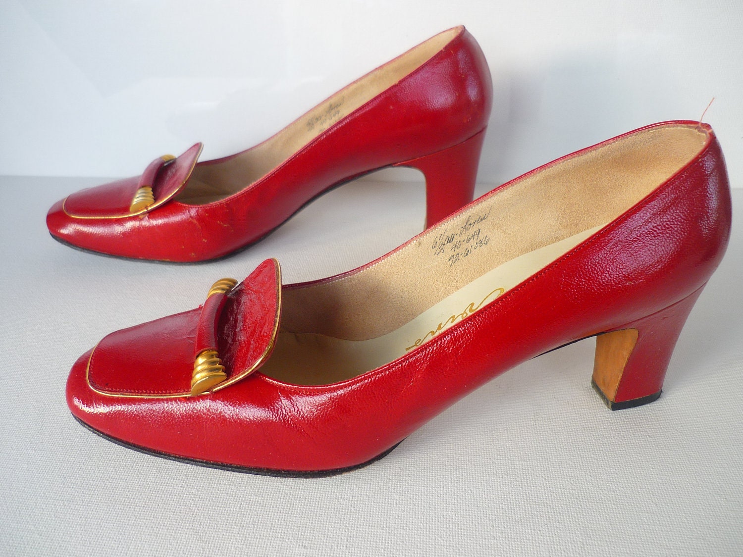 70's Red Leather High Heel Loafers Designs by UndergroundSocialite