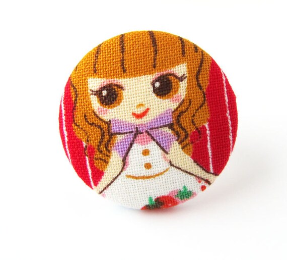 Large ring girl Lolita cute red brown kawaii girly by KooKooCraft