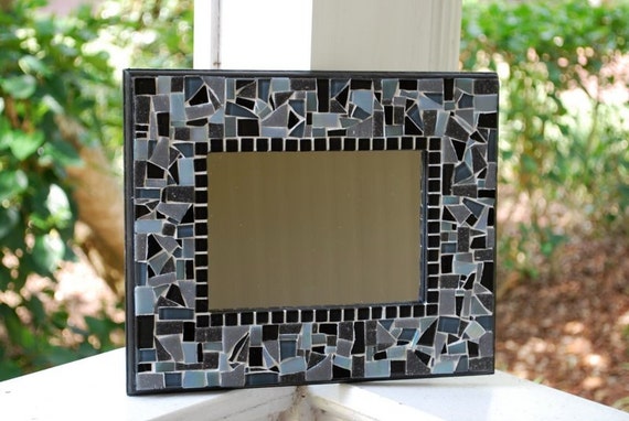 Mosaic Mirror Black Gray and Purple by GreenStreetMosaics on Etsy