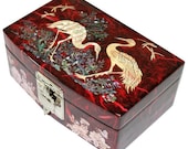 Lacquer ware inlaid new mother of pearl handcrafted jewelry,jewel box Crane design