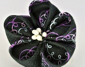 Black and purple kanzashi fabric flower clip