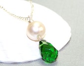 Inventory Clearance Sale. Green Pearl Drop Necklace