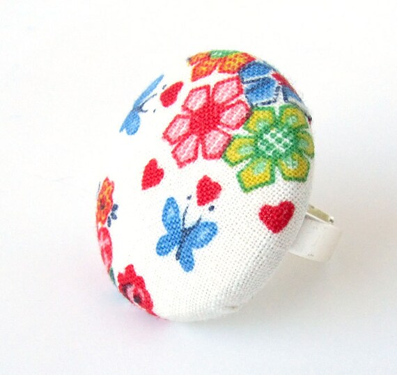 Large white ring  bright flowers butterfly happy by KooKooCraft