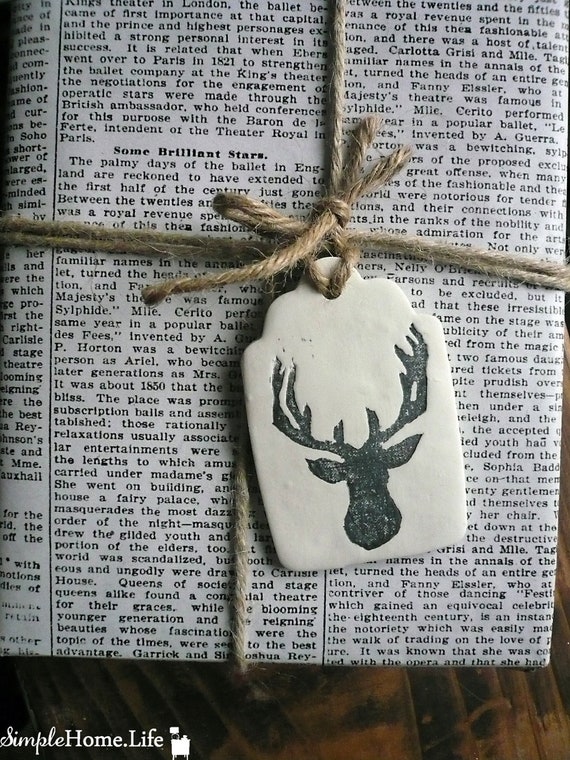 Deer-Head Silhouette Clay Tag, Ornament, Gift Wrap, Holiday, Winter & Woodland