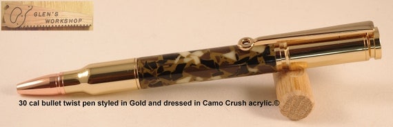 Handmade 30 cal Bullet Pen gold, copper tip, Camo Crush