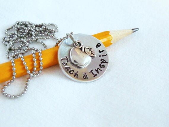 Teacher Gift, End of the Year Gift, Hand Stamped, Personalized Teacher Necklace, Holiday Teacher Gift