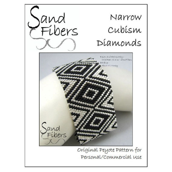 Peyote Pattern - Narrow Cubism Diamonds Peyote Cuff / Bracelet - A Sand Fibers For Personal/Commercial Use PDF Pattern