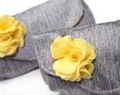 Bridesmaid Clutches - Set of 2 Gray and Lemon Yellow Bridesmaid Clutches