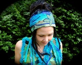 RESERVED IntersteLLar Weave Headband with Long Braids, Blue Lace and a sparkly flower