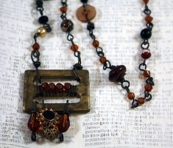 Amber Waves Necklace - Assemblage, mixed media, tribal