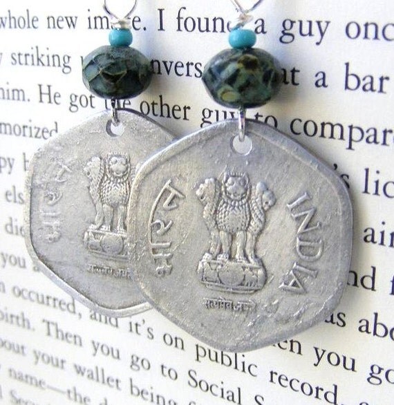 Genuine Indian Coin Earring Dangles with Wire by meiguidesigns
