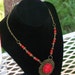 Red Rose Round Fancy Antique Bronze Filigree Chain Red Brown Bead Necklace