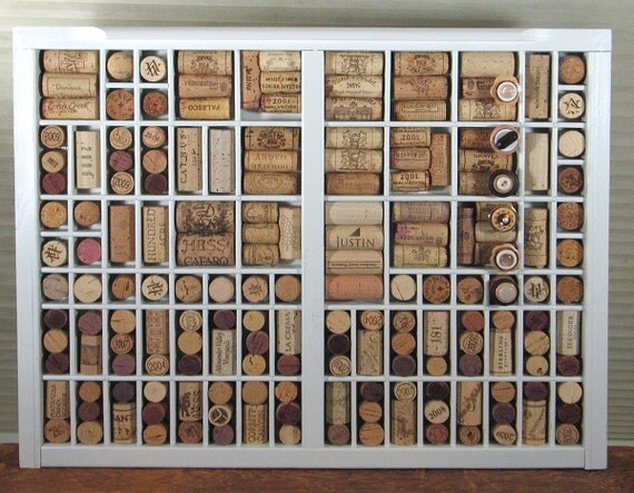 Used Wine Cork Bulletin Board Handmade from Vintage Printer Letterpress ...