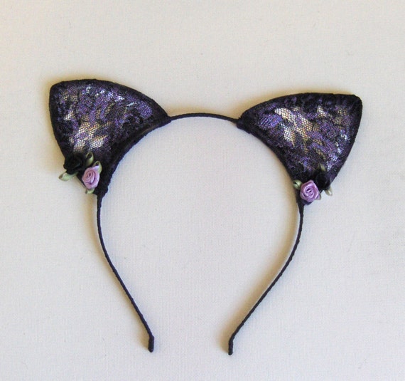 Purple Lace Cat Ears Headband by talulahblue on Etsy