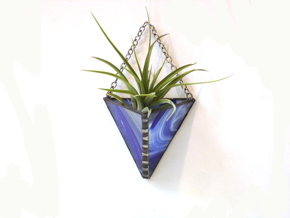 Air plant wall vase, hanging terrarium modern contemporary sapphire blue swirl