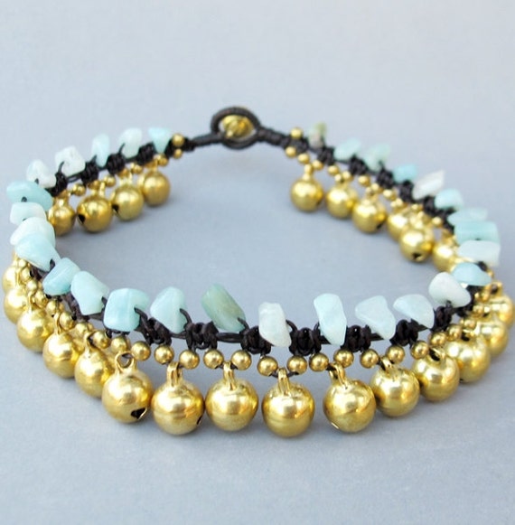 Round Brass Bell and Amazonite Stone Anklet