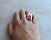 Sterling silver rectangle ring with geranium enamel