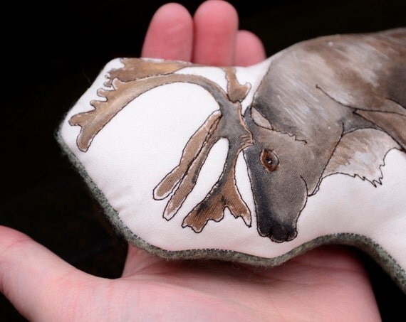 Handmade Toy Caribou. Organic Cotton Animal Pillow by Aly Parrott on Etsy. Ready to ship.