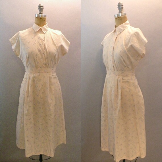 Vintage 1950s Style Dandelion Dress Pale Pink Cotton 50s Dress