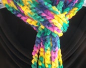 Crocheted Chain Scarf / Necklace in Muticolored Blue, Pink, Yellow and Turquoise