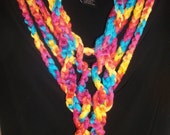 Crocheted Chain Scarf / Necklace in Muticolored Blue, Purple, Pink, Yellow, Orange and Greeen