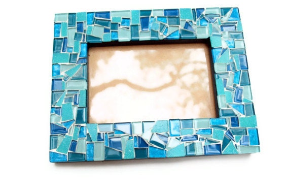 Teal Mosaic Picture Frame 4 x 6 by GreenStreetMosaics on Etsy