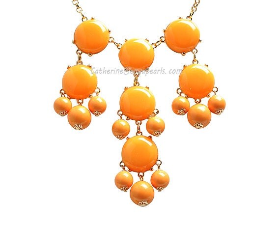 Orange Bib Necklace, Orange Bubble Necklace, Orange Necklace, Statement Necklace (Fn0586-M-Orange)