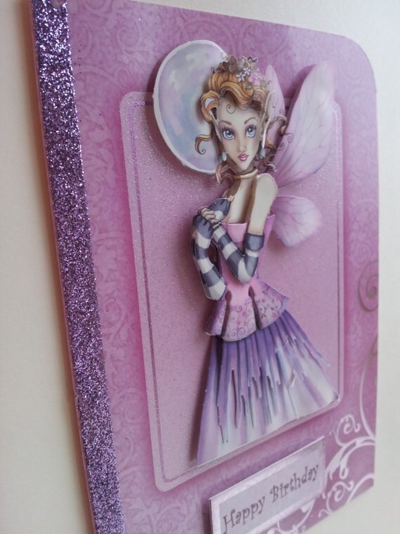 Happy Birthday Enchanted Fantasy Fairy Decoupage Card - OOAK