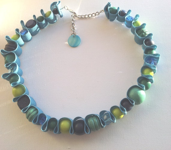 Handmade Fabric and Beaded Necklace - Summer Coloured Bright Beads