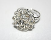 Diamante Floral Flower Ring, Adjustable Ring