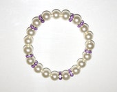 Cream And Purple Bracelet,  Glass Pearl Bracelet, Beaded Bracelet