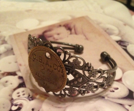 Brass Tag Filigree Bracelet