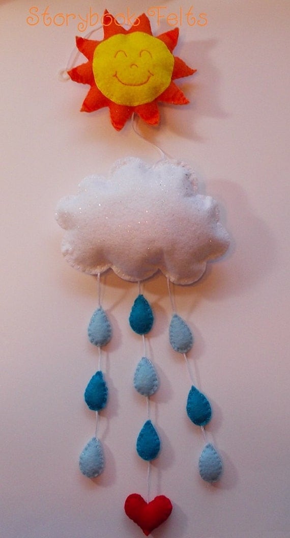 Storybook Felts Your Are My Sunshine Children's Felt Mobile With Sun Cloud Rain And Love