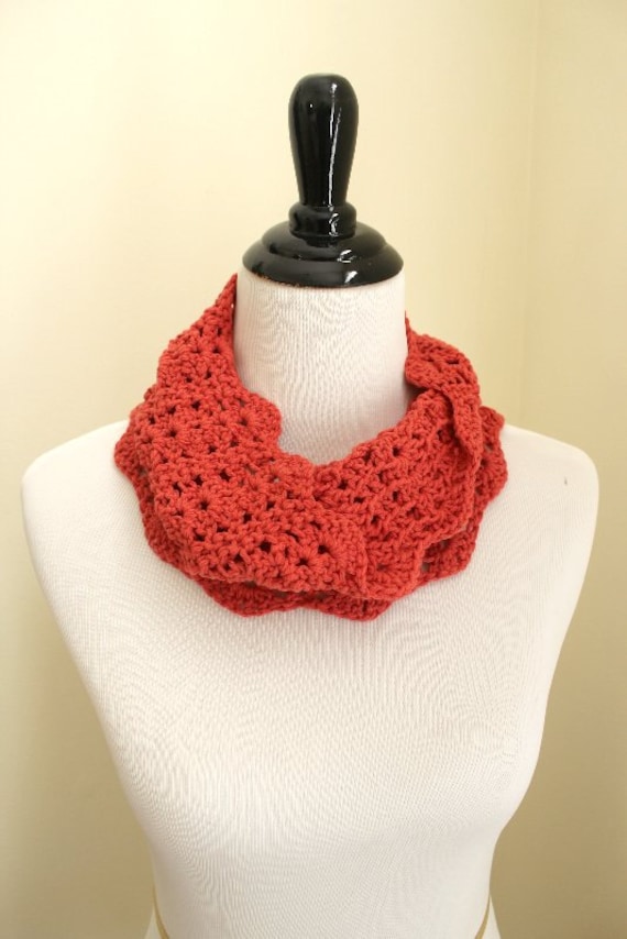 Scallops and Lace Infinity Cowl in coral