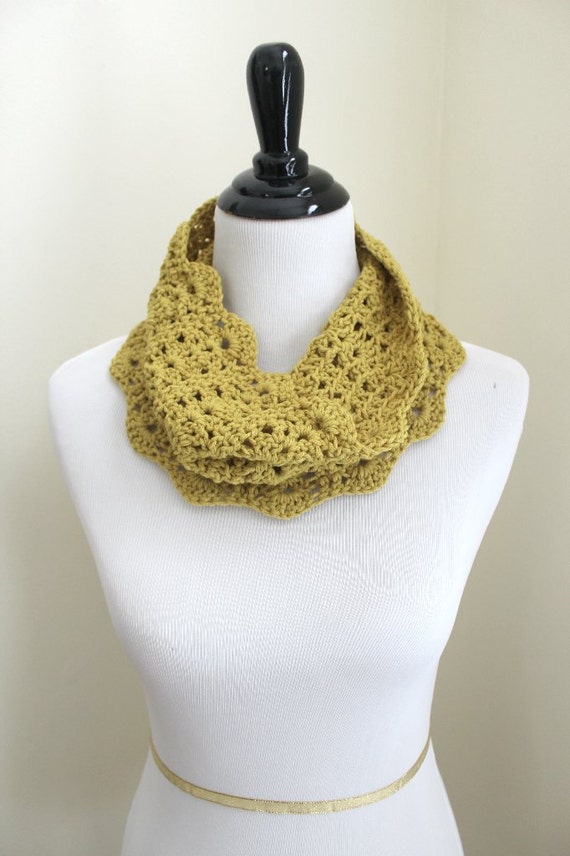 Scallops and Lace Infinity Cowl in mustard