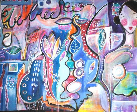 Abstract Art Painting Brightly Coloured Woman Be Free