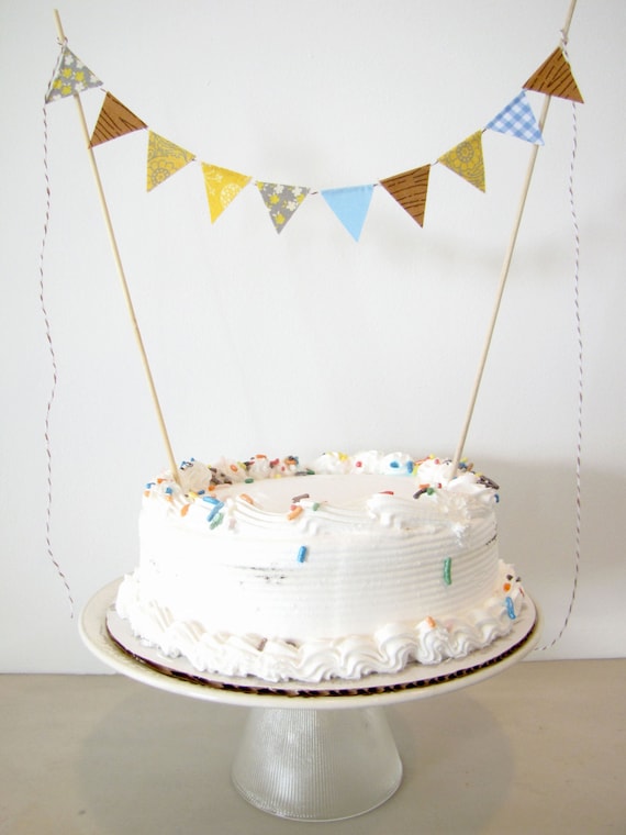 Fabric Cake Bunting Decoration - Cake Topper Wedding, Birthday Party, Shower Decor "Goldilocks" fairy tale golden yellow light blue woodland