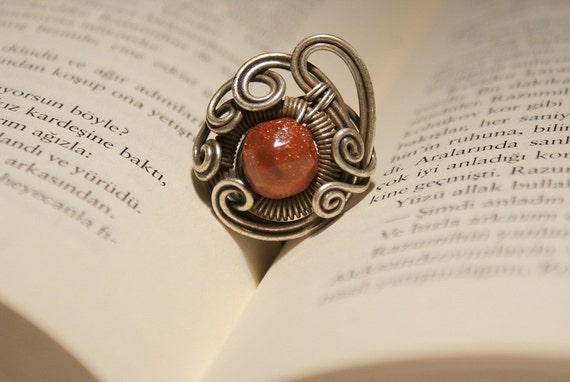 Goldstone ring-semi precious ring-wire wrapped jewelry handmade-wire jewelry-wire ring-wire wrapped jewelry handmade ring