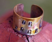 Men's/ Women's Cuff Ring- Freedom Inspired Copper Rugged Ring Cuff with Colorful Rays