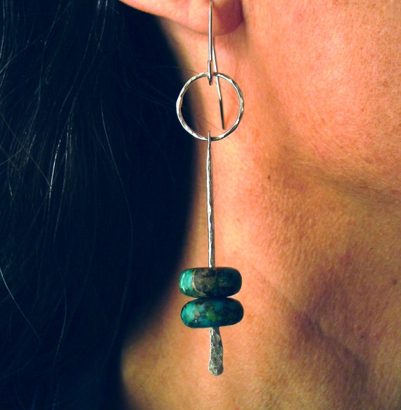Earrings - Sterling Silver - Hoop and Bar - Turquoise - Silversmith - RMD Designs