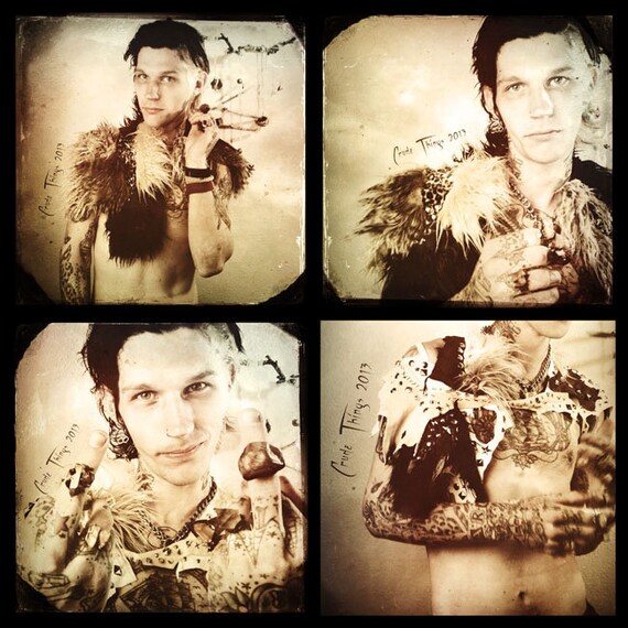 Apocalyptic Warrior Jacket, Studded Leather Top Shrug, Mens Punk Rock Summer Festival Crude Things Couture Fashion