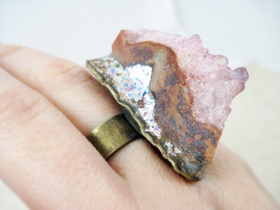 Kiss the Ground 3. Raw Amethyst crystal on chunky oxidized ring.