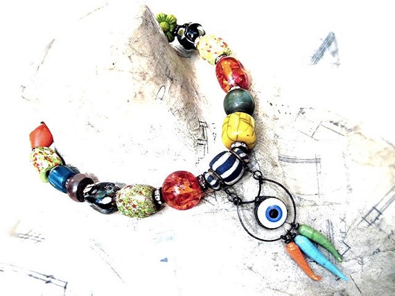 Evil Eye. Colorful Tribal Bollywood Choker.