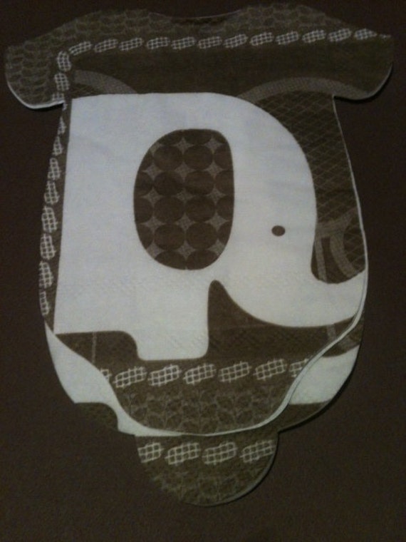 30 Baby shower onesie napkins or banner decoration. Brown and white elephants with contrasting solids.